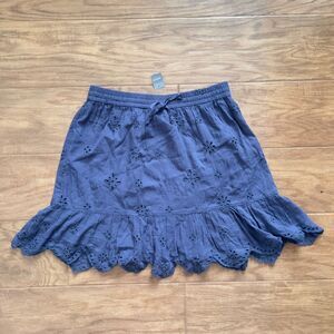 NWT Aerie Skirt Size S Navy Blue Ruffle Eyelet Lace Lined Elastic Tie Waist